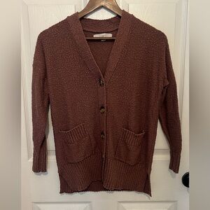 LOFT Women's Brown Relaxed Pocket V-Neck Button Down Cardigan Sweater Size XXS